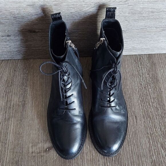 Sam Edelman Nina Combat Boot Black Leather Size 8 - Picture 3 of 9